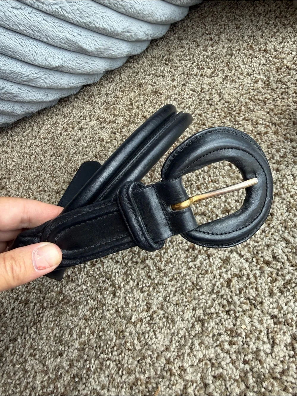 Vintage Liz Claiborne Black Leather Double Strand Belt w Gold-Tone Buckle 29-31